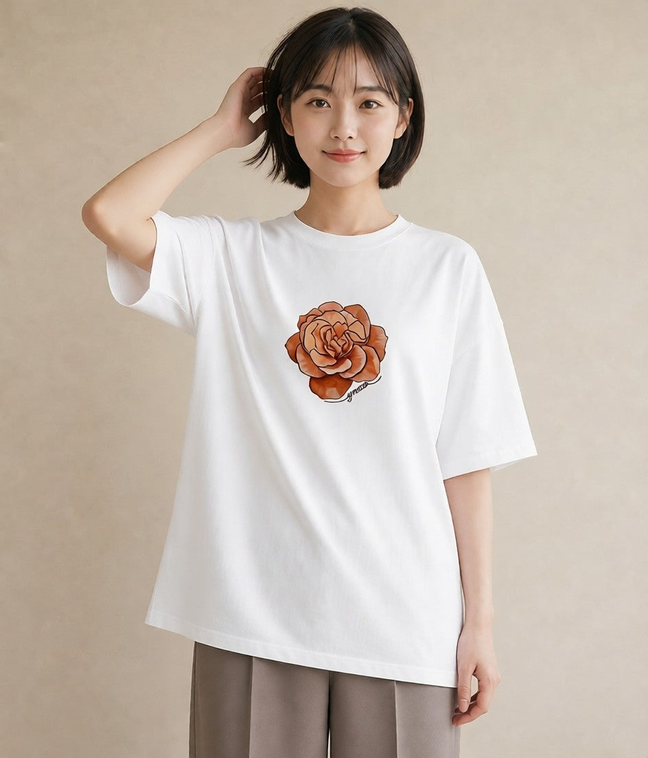 Tシャツ レディース カーネーション 花 花柄 イラスト こなれ感 帰省 ラフ 白T YMAZO