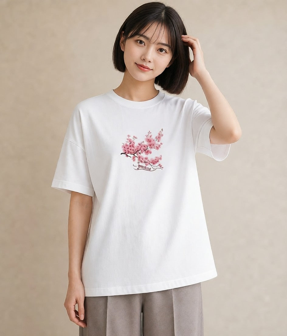 デザインTシャツ レディース 梅 花 花柄 イラスト 休日コーデ ホワイトデー 春服 白T YMAZO