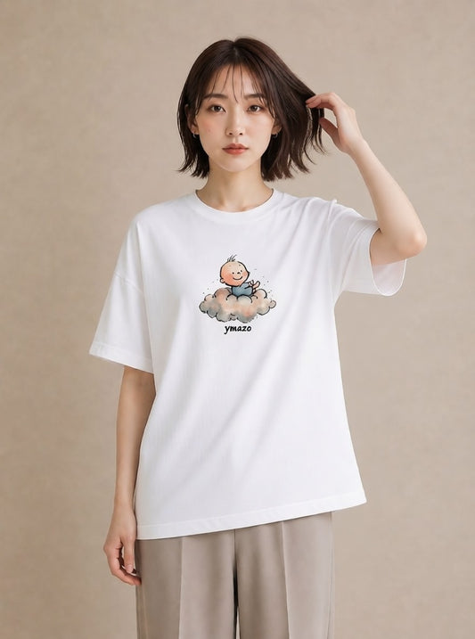 デザインTシャツ レディース 雲 星空 宇宙 イラスト 個性的 旅行用 海 白T YMAZO
