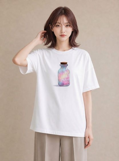 半袖Tシャツ レディース ガラス瓶 小枝 ボタニカル ナチュラル アンティーク イラスト 抜け感 自分用 ルームウェア 白T YMAZO