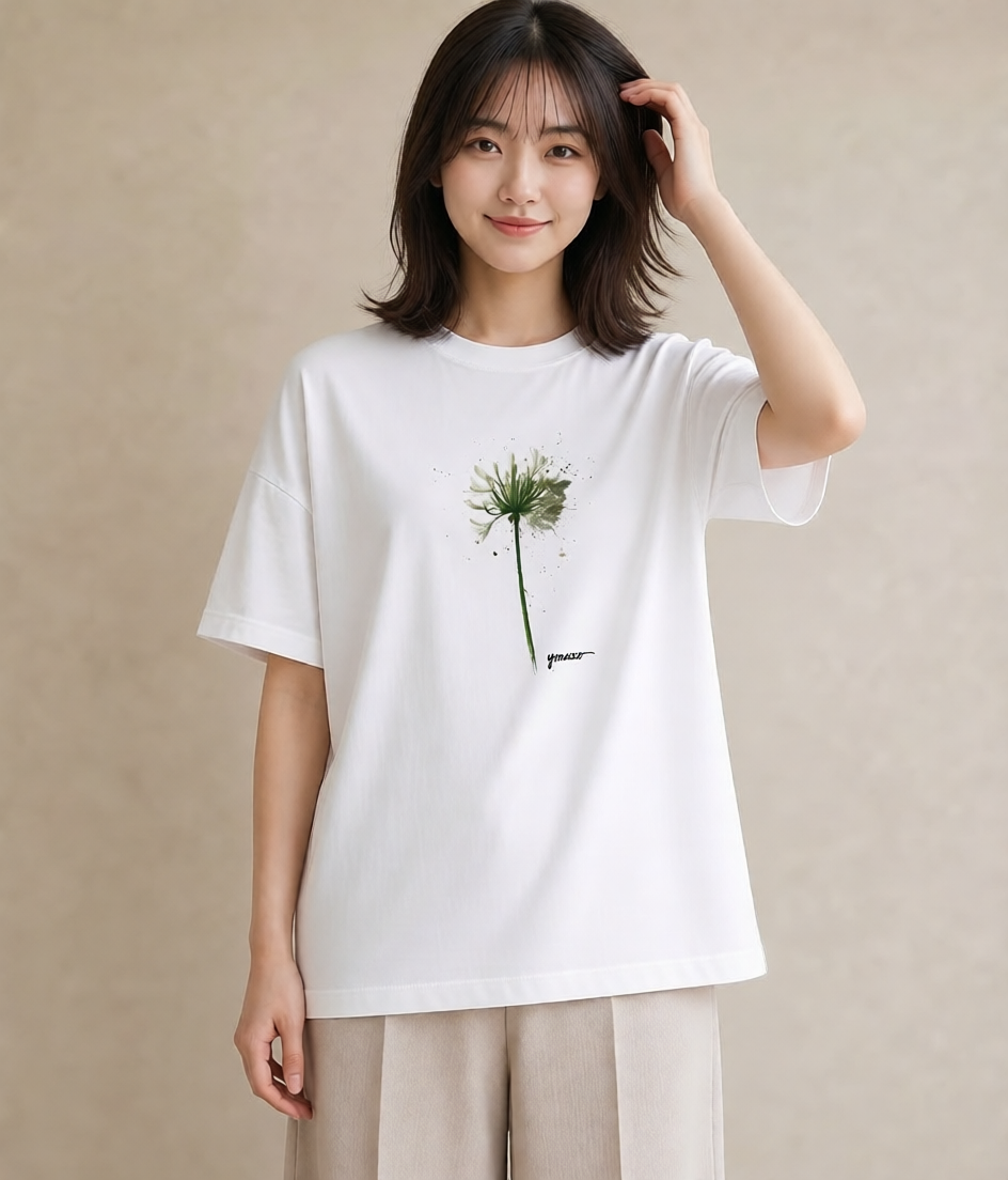 デザインTシャツ レディース たんぽぽ 花 花柄 イラスト ミニマル レイヤード 友達ギフト 白T