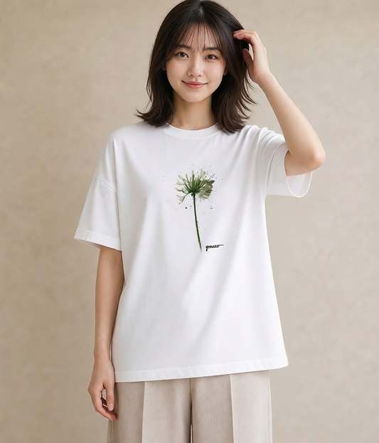 デザインTシャツ レディース たんぽぽ 花 花柄 イラスト ミニマル レイヤード 友達ギフト 白T YMAZO