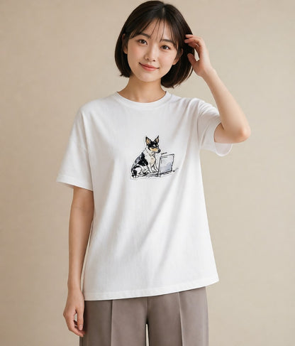 デザインTシャツ レディース 犬 いぬ イラスト 個性的 通勤 在宅 白T YMAZO
