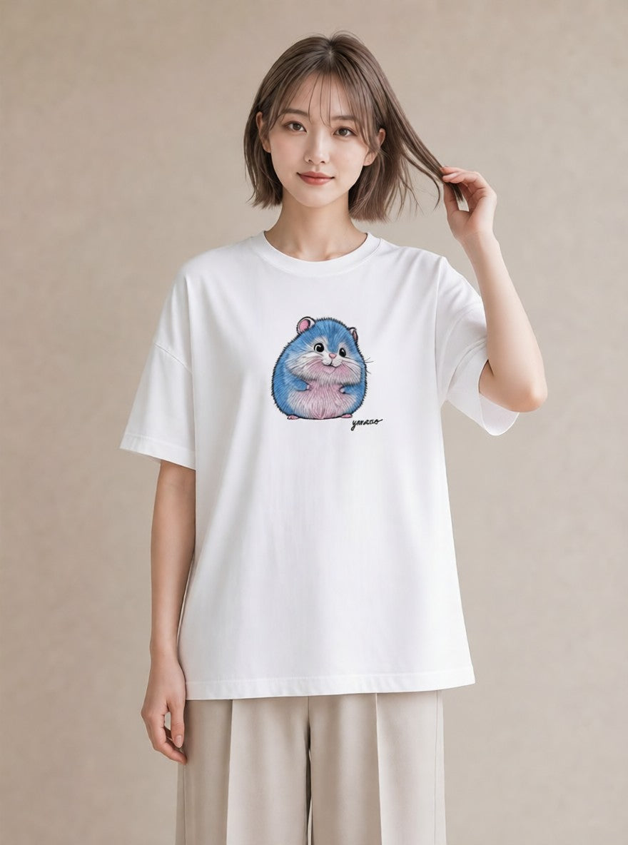 プリントTシャツ レディース ジャンガリアンハムスター ペット 動物 イラスト ニュアンス 敬老の日 ホワイトデー 白T YMAZO