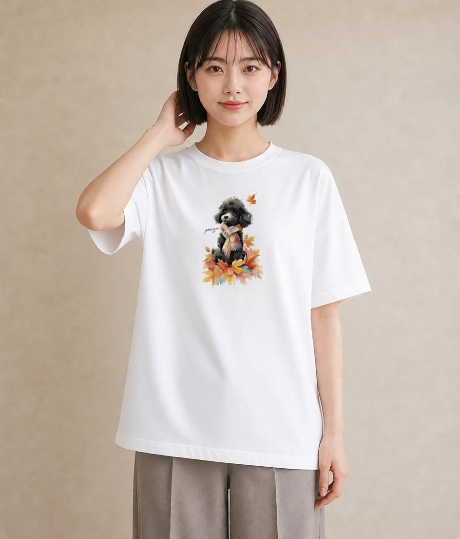 半袖Tシャツ レディース トイプードル プードル 犬 いぬ イラスト ボタニカル 旅行用 海 白T YMAZO