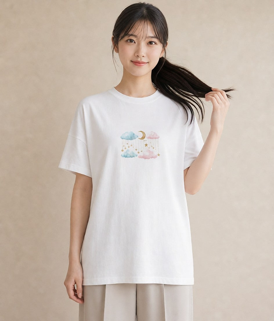 Tシャツ レディース 窓辺の雨 雨の日 窓 ナチュラル アンティーク イラスト ニュアンス ビーチ デイリーウェア 白T YMAZO
