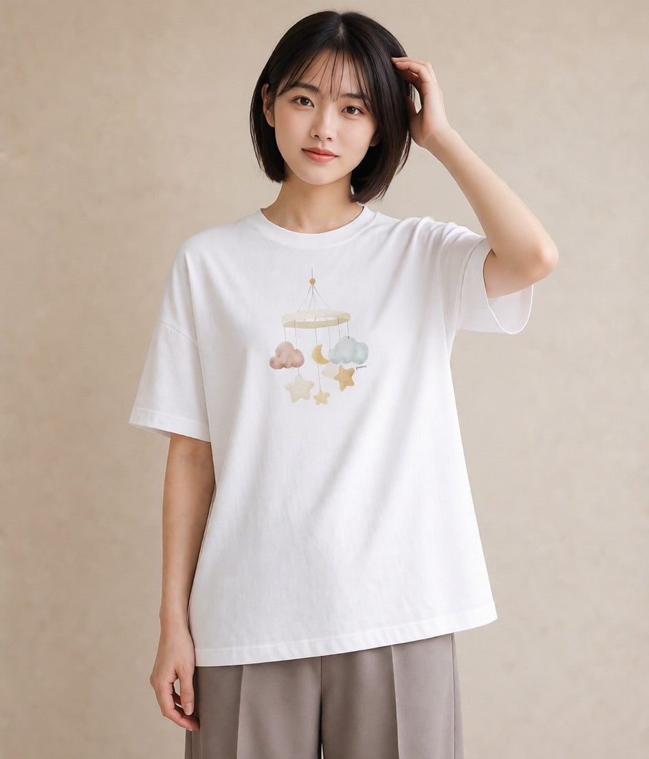 半袖Tシャツ レディース 雲 星空 宇宙 イラスト ポップ 秋コーデ おしゃれギフト 白T YMAZO