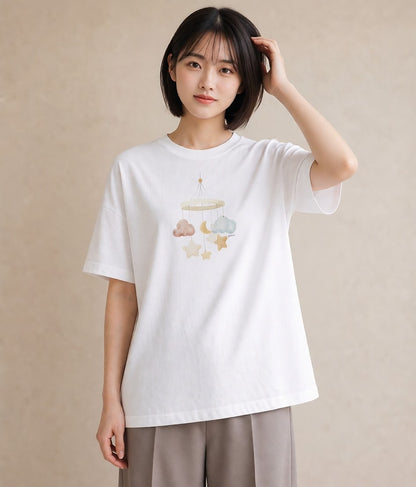 半袖Tシャツ レディース 雲 星空 宇宙 イラスト ポップ 秋コーデ おしゃれギフト 白T YMAZO