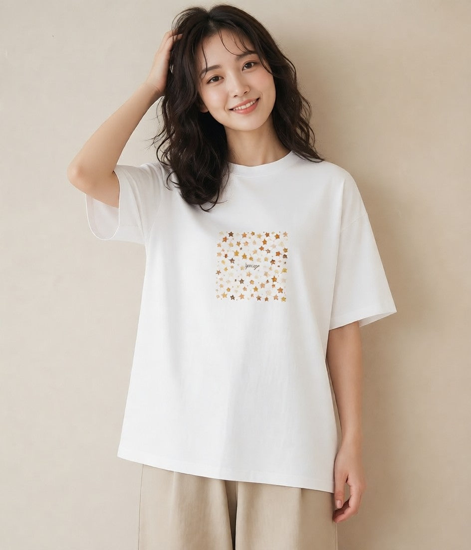 半袖Tシャツ レディース 天の川 星空 宇宙 イラスト ゆるかわ お出かけ 普段着 白T YMAZO