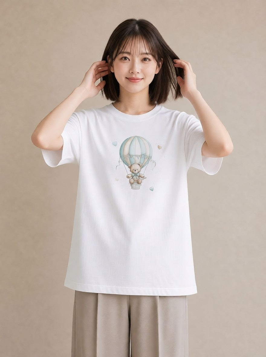半袖Tシャツ レディース 気球 星空 宇宙 イラスト 水彩風 20代 カジュアルコーデ 白T YMAZO
