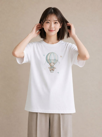 半袖Tシャツ レディース 気球 星空 宇宙 イラスト 水彩風 20代 カジュアルコーデ 白T YMAZO