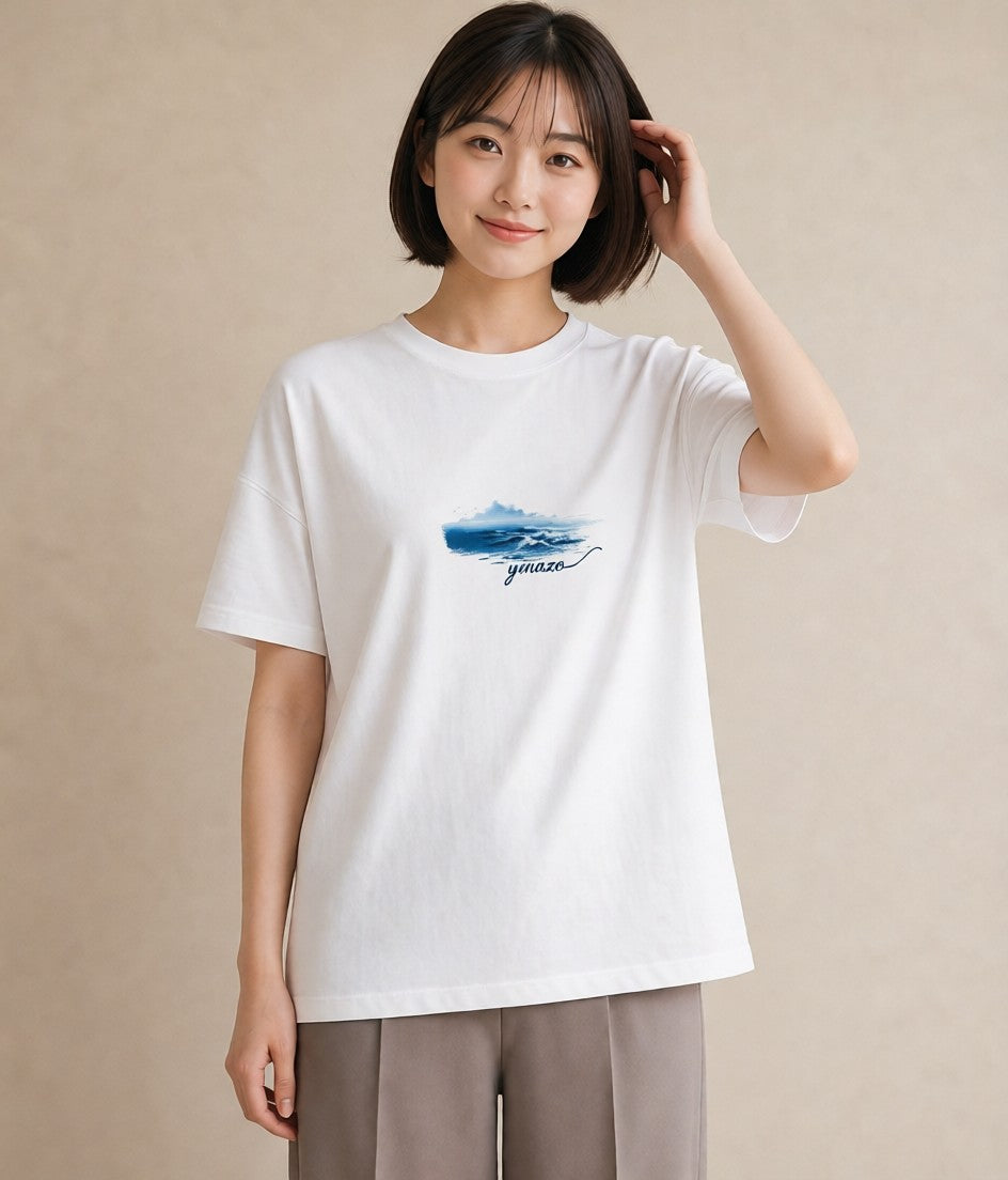 半袖Tシャツ レディース 波 星空 宇宙 イラスト シンプル おしゃれギフト 社会人 白T YMAZO