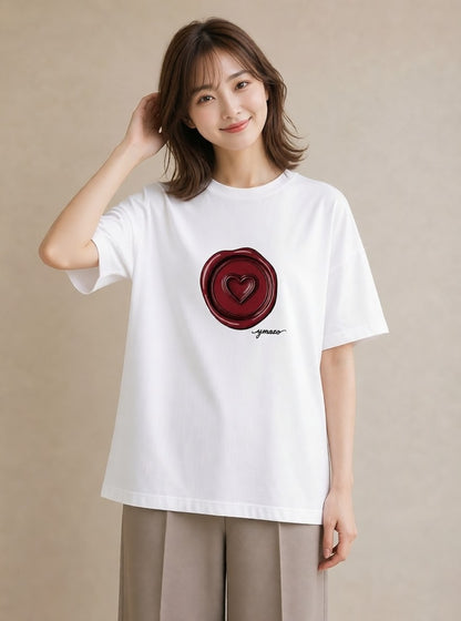 グラフィックTシャツ レディース 封蝋 手紙 アンティーク ナチュラル イラスト カフェコーデ ギフト 母の日 白T YMAZO