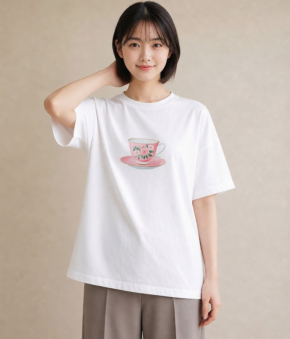 デザインTシャツ レディース ハーブティー 食べ物 フード イラスト ガーリー 姉妹 送別ギフト 白T YMAZO