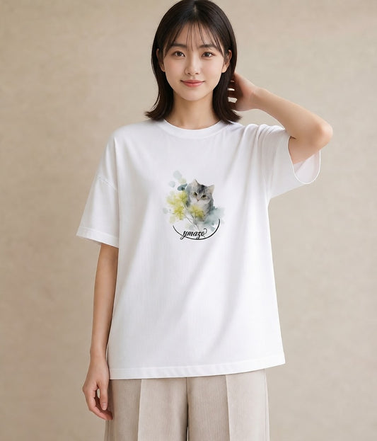 デザインTシャツ レディース 猫の手 猫 ねこ イラスト きれいめ 買い物 夏コーデ 白T YMAZO