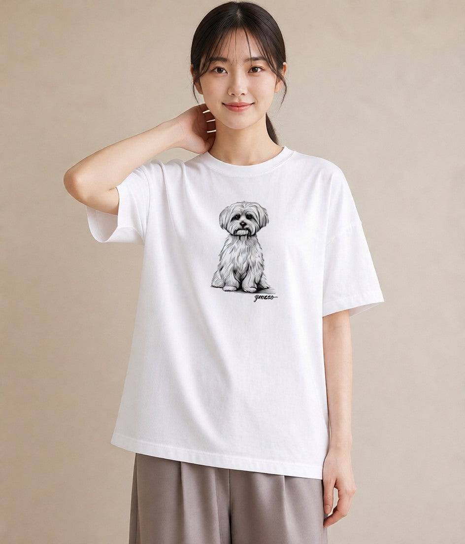 Tシャツ レディース マルチーズ 犬 いぬ イラスト 上品 ギフト 母の日 白T YMAZO