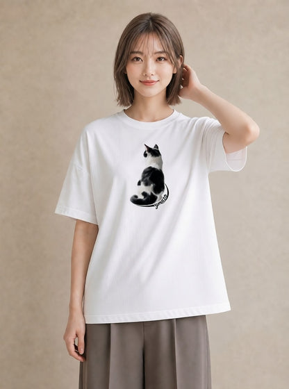 プリントTシャツ レディース メインクーン 猫 ねこ イラスト ラフカジュアル 自分用 ルームウェア 白T YMAZO