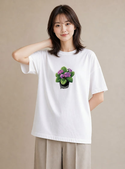 Tシャツ レディース パンジー 花 花柄 イラスト 普段使い お出かけ 普段着 白T YMAZO