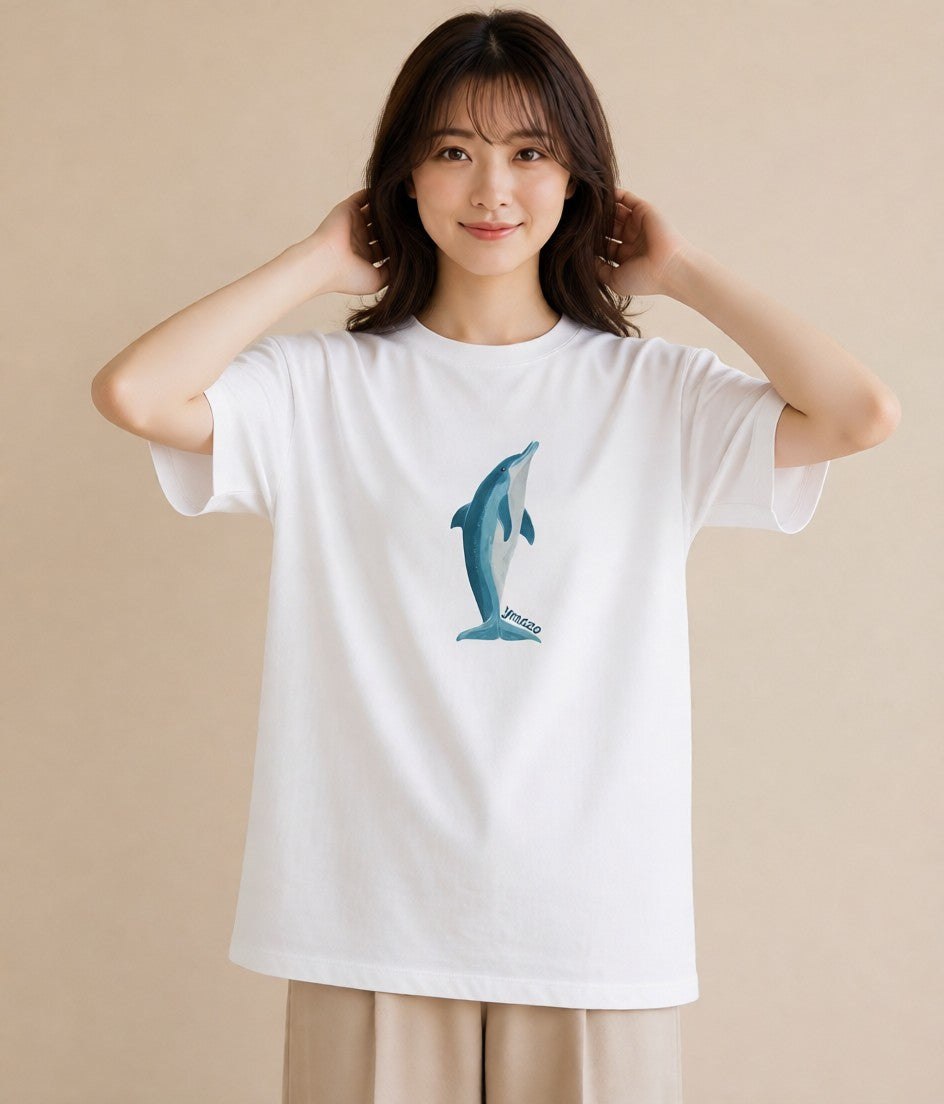 半袖Tシャツ レディース イルカ 海の生き物 海 イラスト こなれ感 秋コーデ おしゃれギフト 白T YMAZO