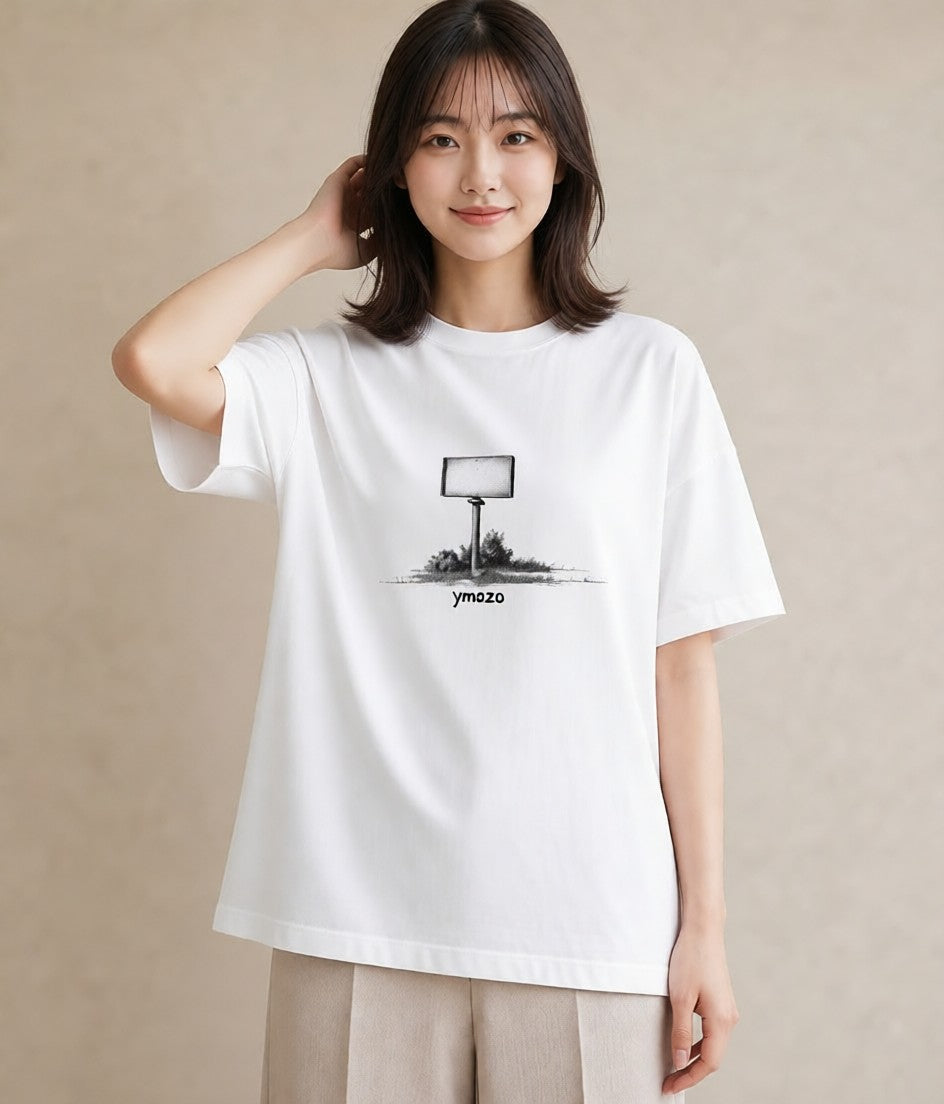 Tシャツ レディース 駅のホーム ローカル線 駅 ナチュラル アンティーク イラスト 北欧風 海 カフェ巡り 白T YMAZO