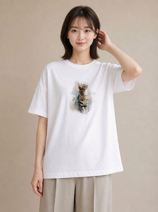 プリントTシャツ レディース 三毛猫 みけねこ 三毛 猫 ねこ イラスト 可愛い お揃い 親子 白T YMAZO