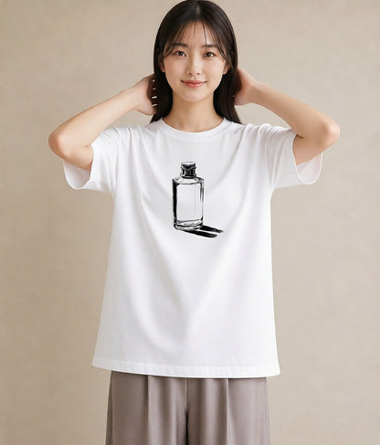 半袖Tシャツ レディース 香水 香水瓶 パフューム イラスト お洒落 綿100 デート 白T YMAZO