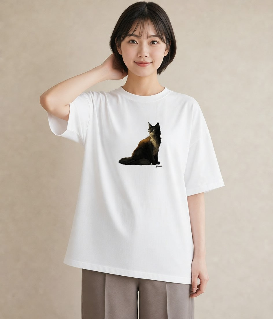 プリントTシャツ レディース 猫 ねこ イラスト ビーチ デイリーウェア 白T YMAZO