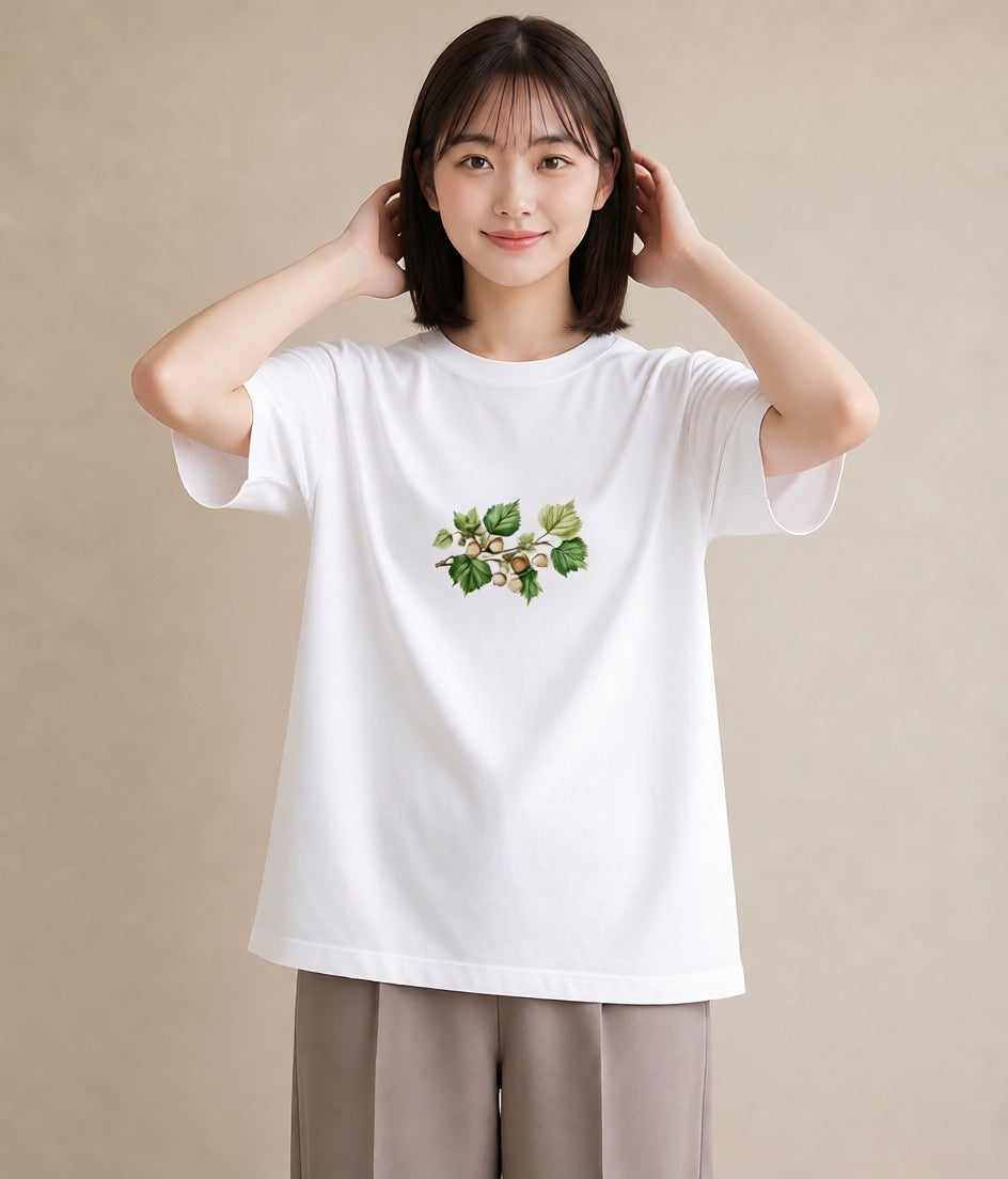 プリントTシャツ レディース どんぐり 植物 ボタニカル イラスト 旅行コーデ 姉妹 送別ギフト 白T YMAZO