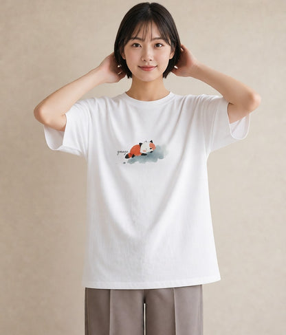 半袖Tシャツ レディース たぬき 動物 アニマル イラスト アート風 おしゃれギフト 社会人 白T YMAZO