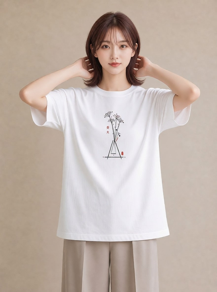 半袖Tシャツ レディース 風鈴 ガラス 夏 ナチュラル アンティーク イラスト きれいめカジュアル 送別ギフト 通勤 白T YMAZO