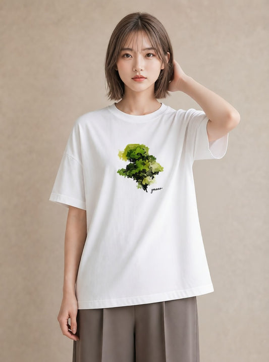 デザインTシャツ レディース 苔 植物 ボタニカル イラスト 北欧風 春コーデ 姉妹 白T YMAZO