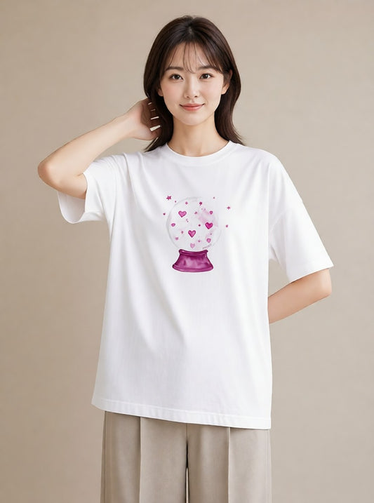 Tシャツ レディース 水瓶座 星空 宇宙 イラスト ガーリー デイリーウェア 休日 白T YMAZO