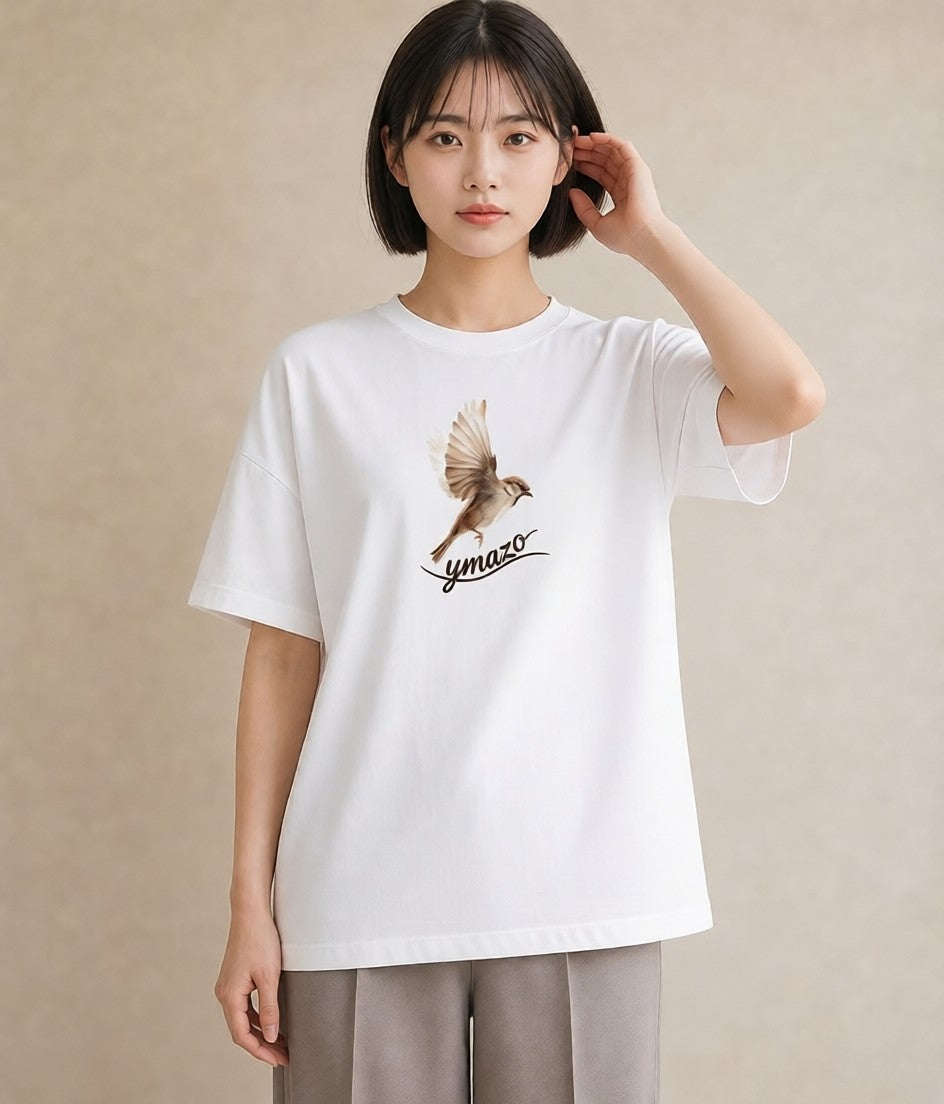 Tシャツ レディース 九官鳥 ペット 動物 イラスト ポップ 20代 カジュアルコーデ 白T YMAZO