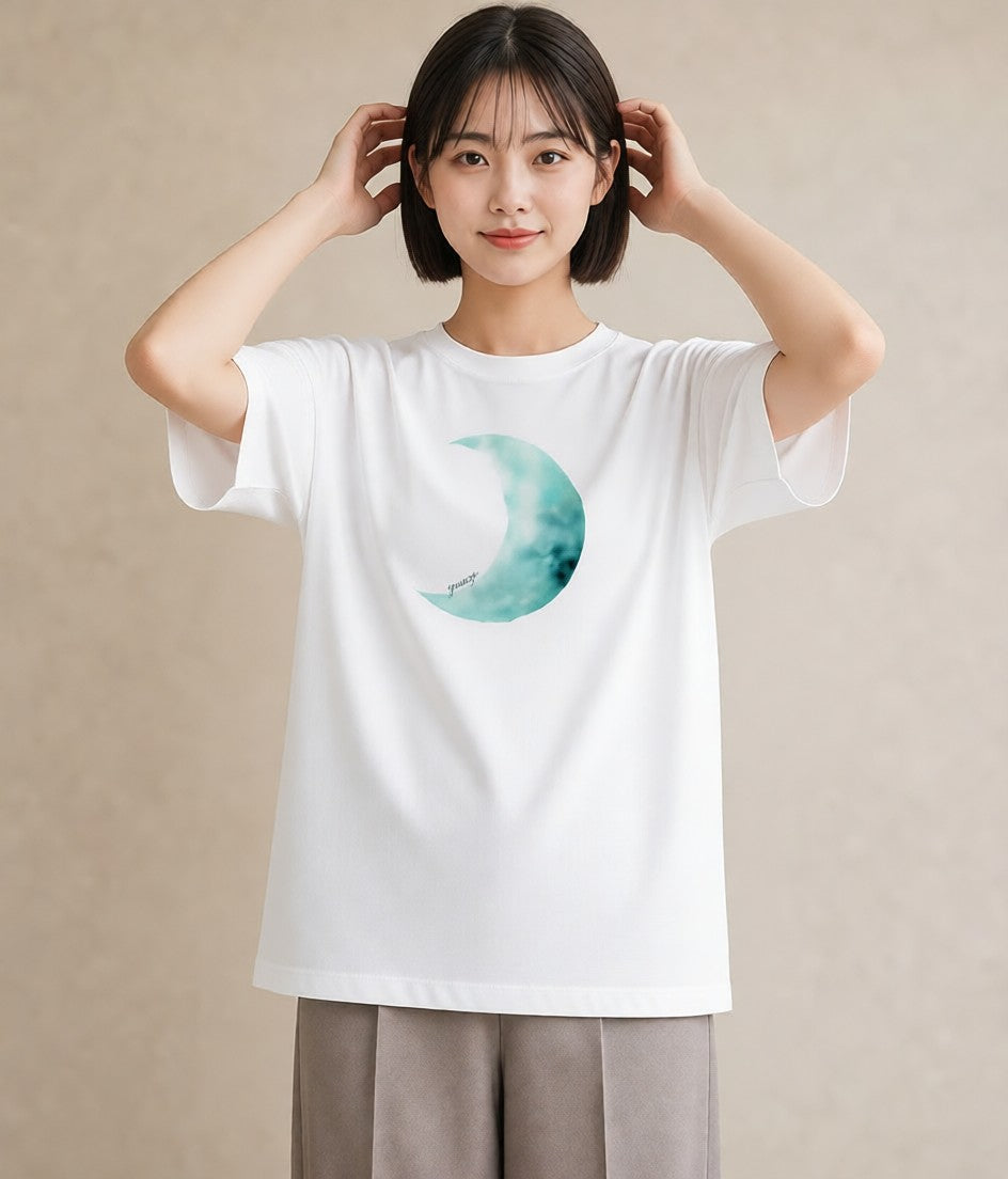 デザインTシャツ レディース 満月 星空 宇宙 イラスト ガーリー カフェ巡り 女子会 白T YMAZO