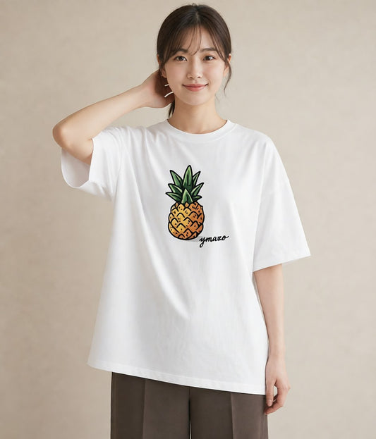 Tシャツ レディース パイナップル 食べ物 フード イラスト ビーチ デイリーウェア 白T YMAZO