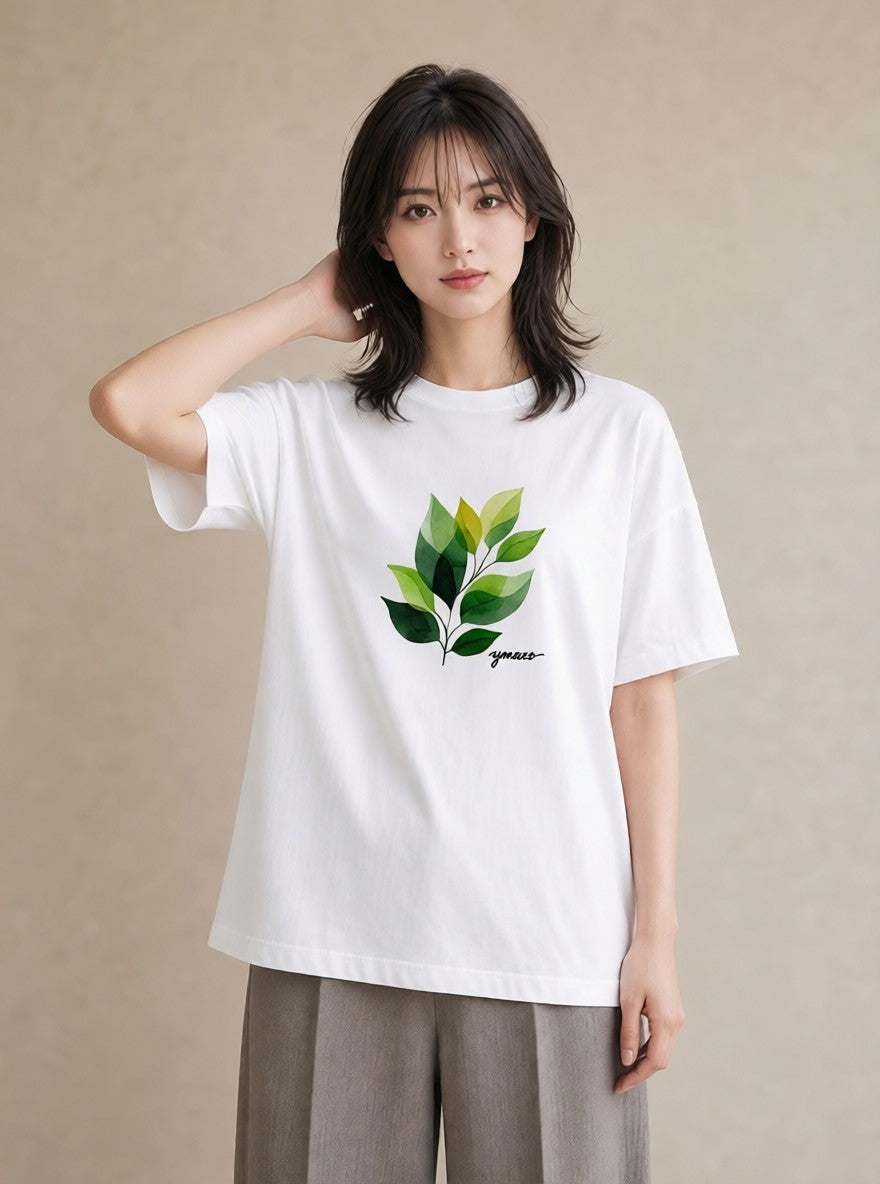 Tシャツ レディース つる 植物 ボタニカル イラスト モード クリスマス 旅行 白T YMAZO