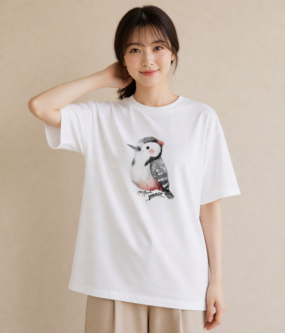 半袖Tシャツ レディース シマエナガ しまえなが 動物 アニマル イラスト カフェコーデ 在宅 公園 白T YMAZO