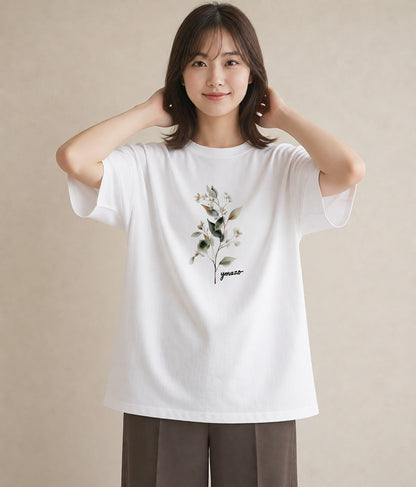 グラフィックTシャツ レディース ガラス瓶 小枝 ボタニカル ナチュラル アンティーク イラスト ニュアンス 女性 旅行用 白T YMAZO