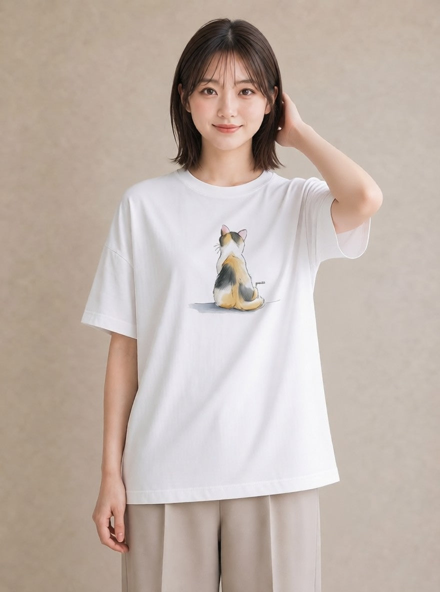 グラフィックTシャツ レディース アビシニアン 猫 ねこ イラスト 可愛い ルームウェア ギフト 白T YMAZO