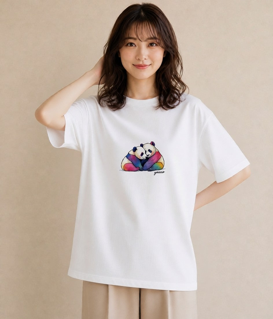 Tシャツ レディース パンダ 動物 アニマル イラスト ボタニカル 社会人 女性 白T YMAZO