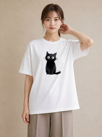 デザインTシャツ レディース ロシアンブルー 猫 ねこ イラスト ニュアンス 通勤 在宅 白T YMAZO