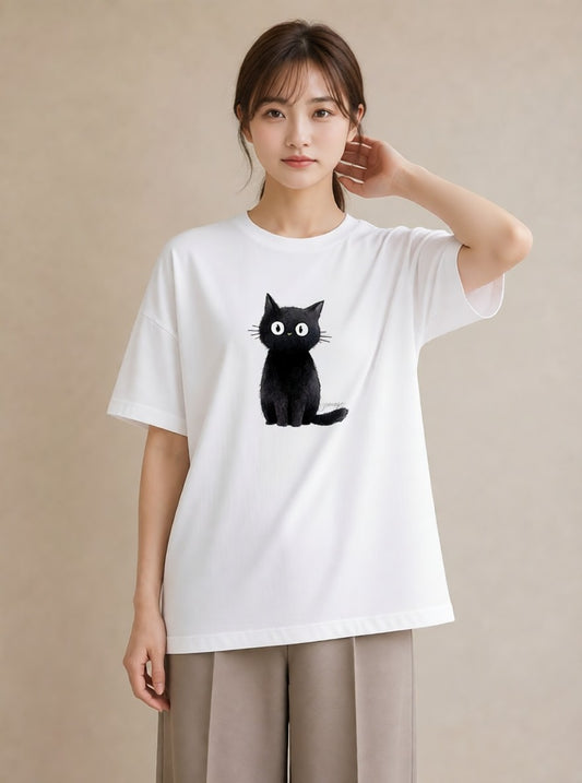 デザインTシャツ レディース ロシアンブルー 猫 ねこ イラスト ニュアンス 通勤 在宅 白T YMAZO