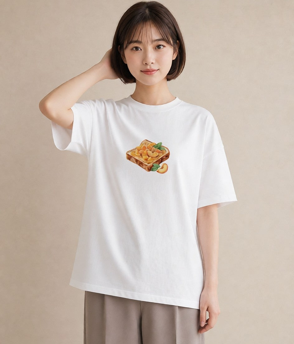 プリントTシャツ レディース もも 食べ物 フード イラスト ヴィンテージ風 お出かけ 普段着 白T YMAZO