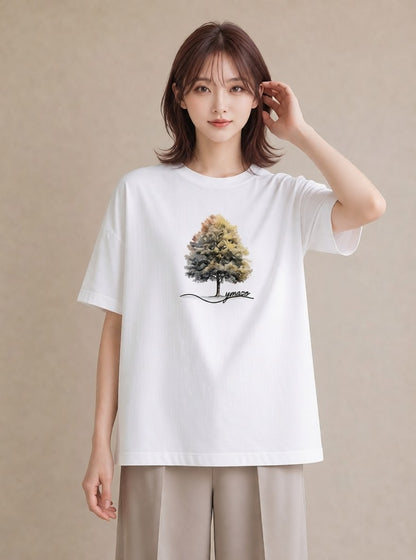 半袖Tシャツ レディース どんぐり 植物 ボタニカル イラスト モード 20代 カジュアルコーデ 白T YMAZO