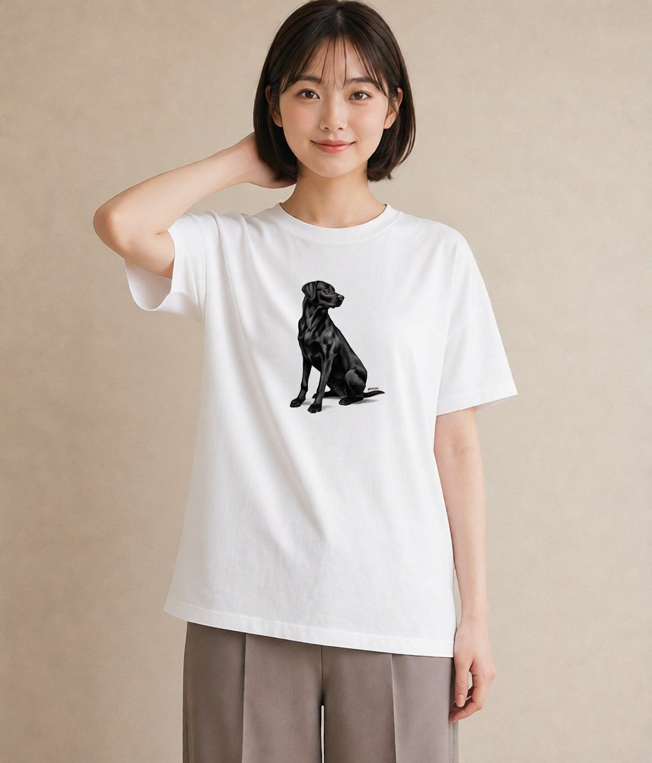 プリントTシャツ レディース ラブラドールレトリバー 犬 いぬ イラスト きれいめ カフェ服 クリスマス 白T YMAZO