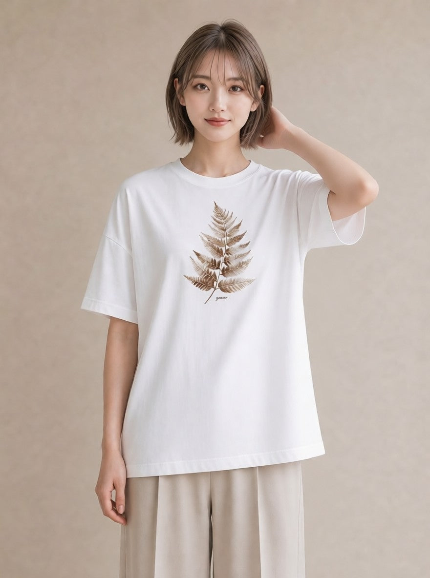 半袖Tシャツ レディース シダ 植物 ボタニカル イラスト 旅行コーデ 在宅 公園 白T YMAZO