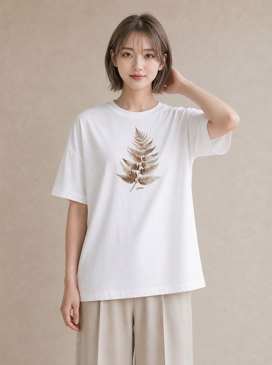 半袖Tシャツ レディース シダ 植物 ボタニカル イラスト 旅行コーデ 在宅 公園 白T YMAZO