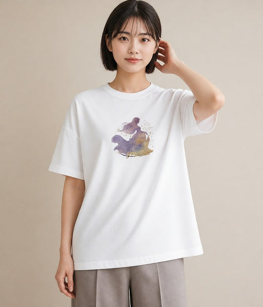 Tシャツ レディース 蟹座 星空 宇宙 イラスト 線画 ミセス 春コーデ 白T YMAZO