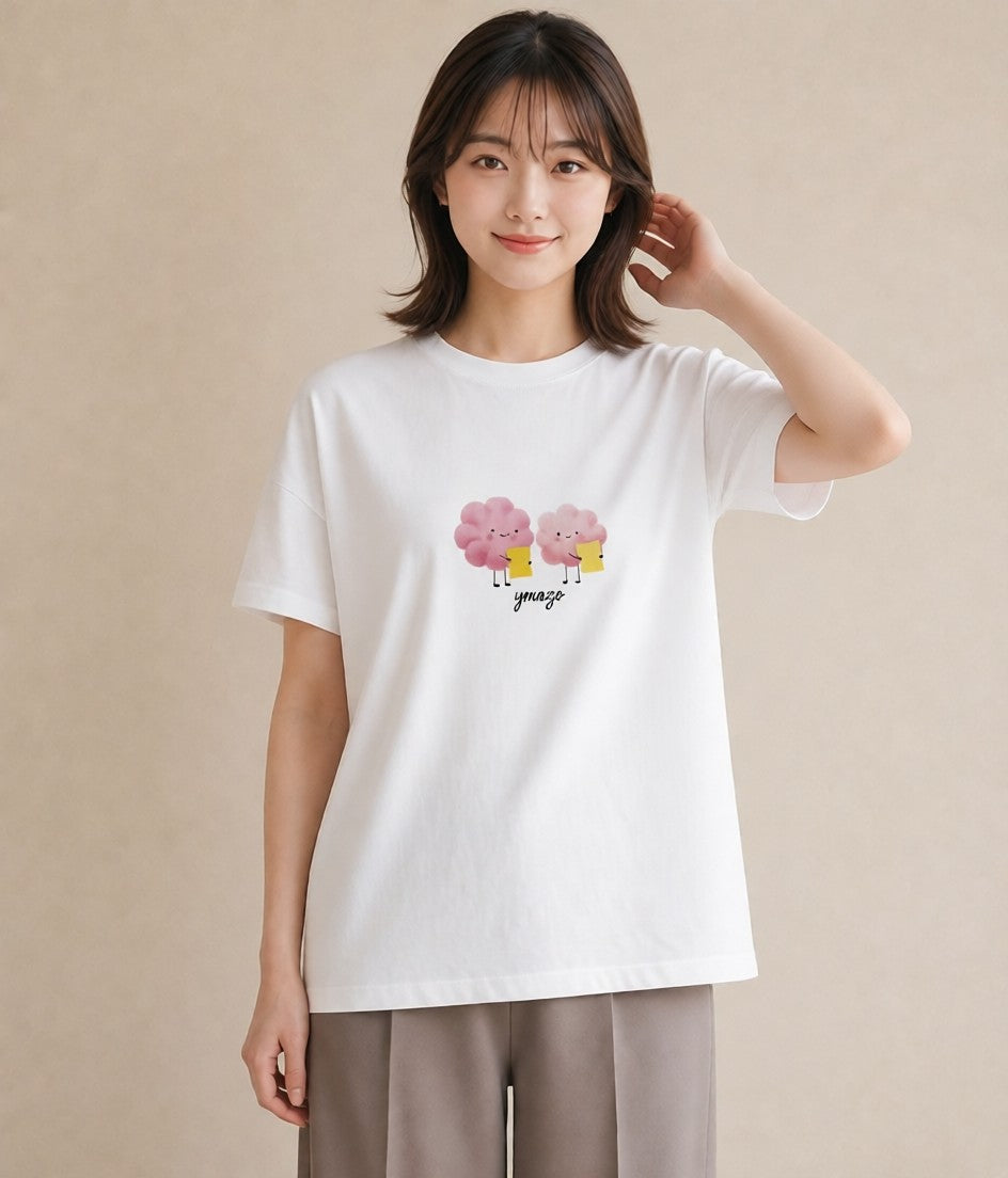 半袖Tシャツ レディース 雲 星空 宇宙 イラスト ゆるかわ 母の日 ビーチ 白T YMAZO