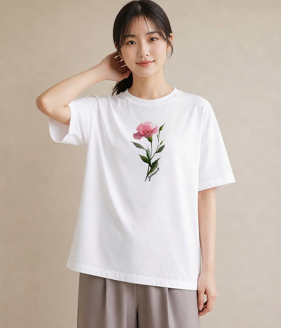 デザインTシャツ レディース カーネーション 花 花柄 イラスト 可愛い お出かけ 普段着 白T